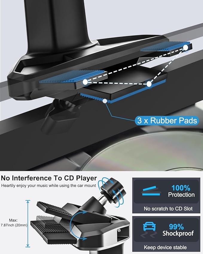 woleyi CD Phone Holder for Car - Height Adjustable Car Phone Holder CD Slot, Ultra Sturdy CD Player Cell Phone Holders for Your Car for iPhone 17 Pro Max 16 15 14 13 12 Air Plus, S25, 4-7" Smartphones