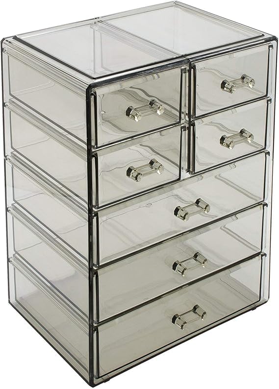 Sorbus Acrylic Makeup Organizer Set, 7-Drawer Vanity & Countertop Cosmetic Storage with Small & Wide Drawers, Black Jewel Mak