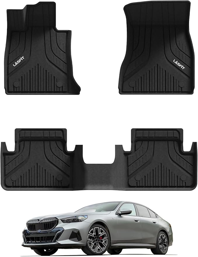 LASFIT Floor Mats for BMW 5 Series G60 2024 2025 2026 530i 540i xDrive, 100% TPE All Weather Custom Fit Floor Liners 1st & 2nd Row Car Liners Accessories Full Set, Black