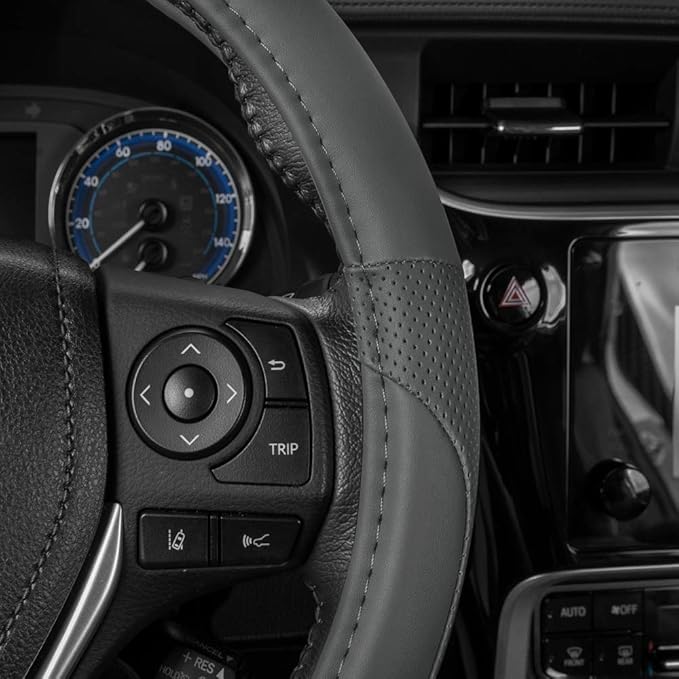 Motor Trend Perforated Microfiber Leather Steering Wheel Cover for Cars Trucks SUVs Vans, Sporty Racing Improved Grip Anti-Fa