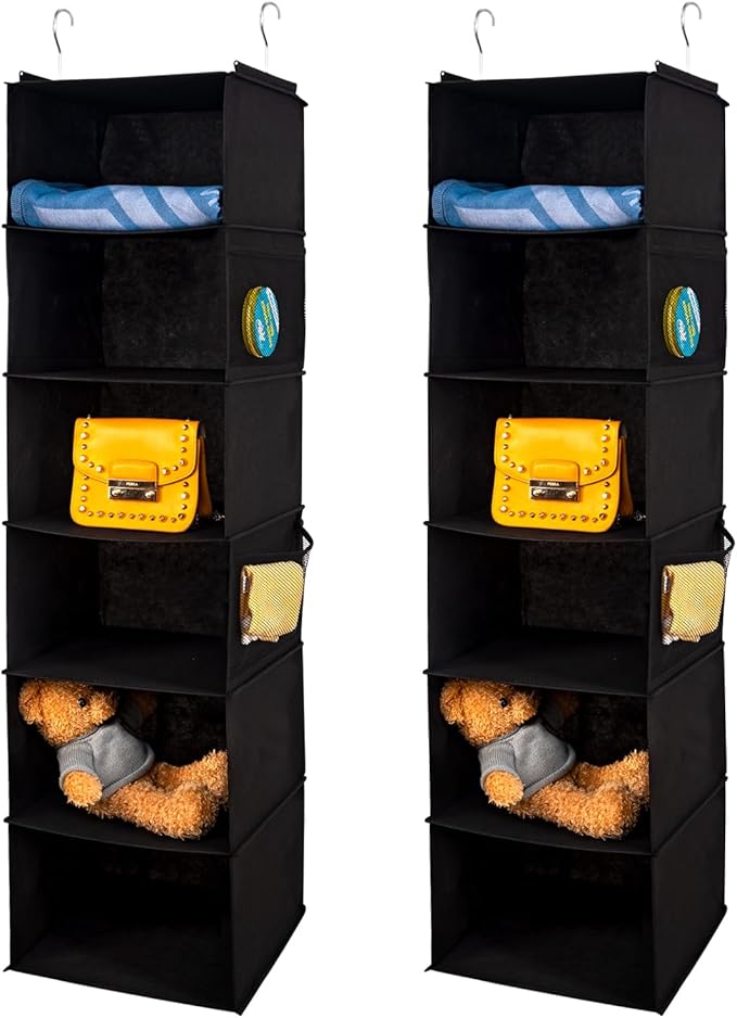 BrilliantJo 6 Shelves Hanging Closet Organizer, 2 Pack Hanging Storage with 4 Side Pockets for Clothes Shoes, 43.5"x12"x12"(B
