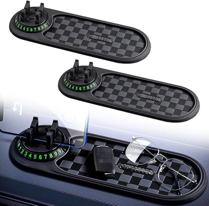 Multifunction Car Anti-Slip Mat, 2026 New Rotatable Anti Skid Car Dashboard Pad with Temporary Parking Numbe, Universal Car P
