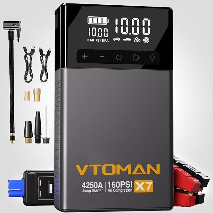 VTOMAN X7 Jump Starter with Air Compressor, 4250A&160PSI Pickup Trucks & Suvs Battery Car Jumper Starter Portable(10L