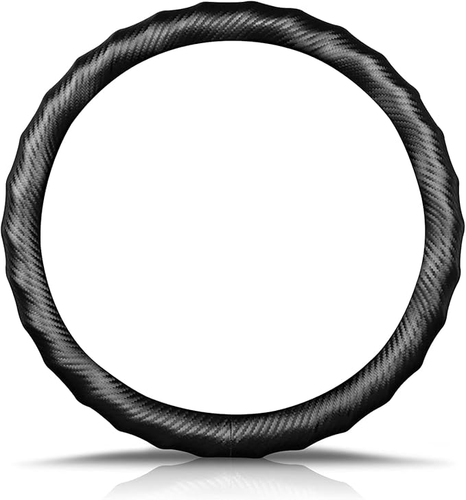 Ergocar Carbon Fiber Material Steering Wheel Cover Anti-Slip Breathable Sweat Absorbent Fashionable Sport Steering Wheel Sleeve for The Round Shape 15"（37.5-38cm）-Black Ripple