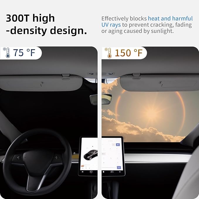 Ludicrous Sunshade for Tesla Model S/3/X/Y Front Windshield Sun Shade Accessories Juniper/Highland Foldable Car Window Sun Blocker with Organizer Bag,Triple-Coated Triple Layer