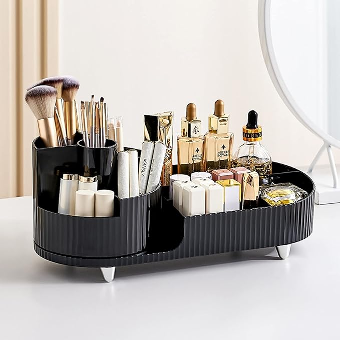 Booklov Roating Makeup Caddy Organizer for Vanity, Large Capacity Cosmetic Display Case, Clear Acrylic Countertop Beauty Stor