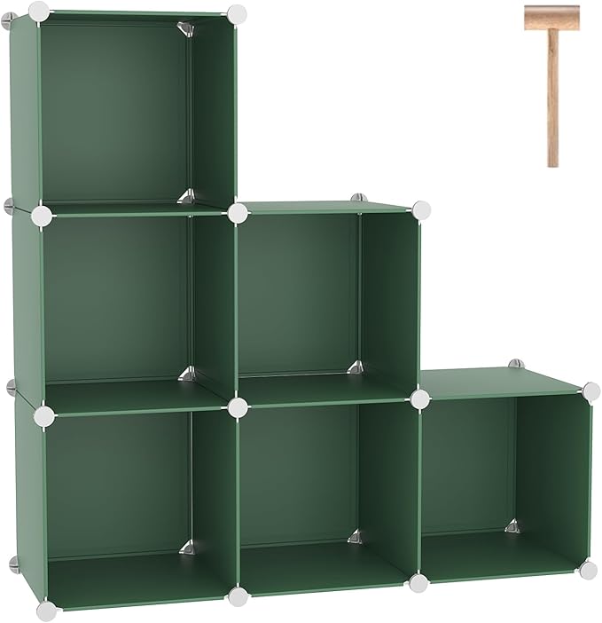C&AHOME 6-Cube Storage Organizer, Stackable Storage Cubes Shelves, Portable Bookshelf, Plastic Clothing Storage Closet Organi