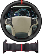 Car Steering Wheel Cover for 2014 Toyota Sienna XLE Model AWD SE 2011 2012 2013 DIY Customization Automotive Interior Accessories Hand Stitched Black Microfiber Leather Red Marker Line