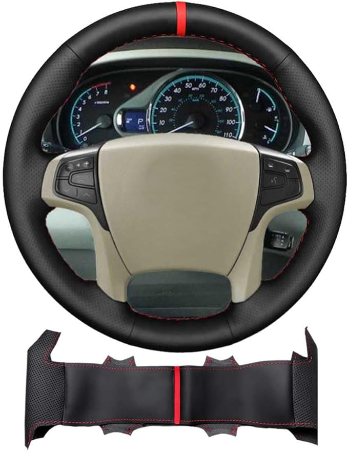Car Steering Wheel Cover for 2014 Toyota Sienna XLE Model AWD SE 2011 2012 2013 DIY Customization Automotive Interior Accessories Hand Stitched Black Microfiber Leather Red Marker Line
