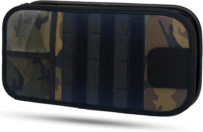 Molle Car Sun Visor Organizer - Tactical Storage Panel with 180° Zipper Pouch & Magnetic Glasses Clip & Photo Holder & Semi-Rigid Molle Panel for Military Gear (1, Camouflage)