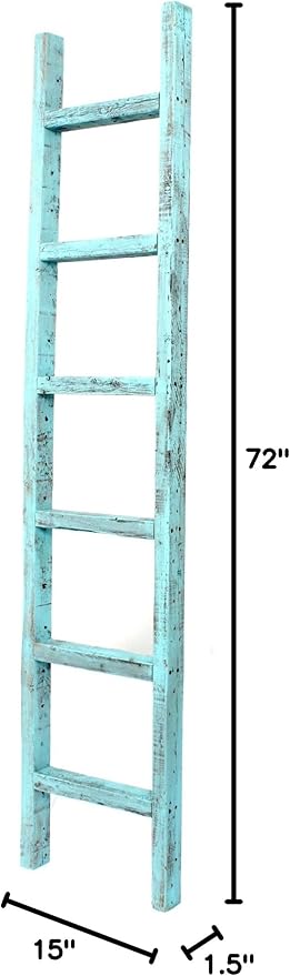 BARNWOODUSA Rustic Decorative Ladder - 100% Upcycled Wood (72" x 12" x 1.5", Robins Egg Blue)