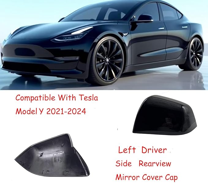 Compatible with Tesla Model Y Side Mirror Cover Replacement 2021 2022 2023 2024, Left Driver Side Rearview Mirror Cover Cap for Model Y Accessories(Black)