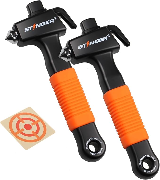 Stinger Super Duty Car Emergency Escape Tool - Hardened Carbon Steel Safety Hammer, Spring-Loaded Window Breaker, Razor-Sharp