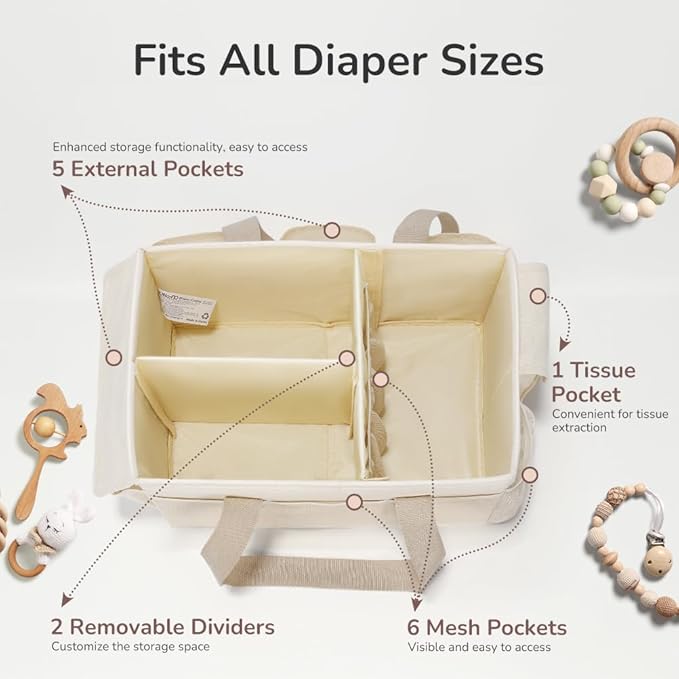 YOHOOLYO Baby Diaper Caddy Organizer, Large Portable Storage Basket for Newborn Essentials, Nursery Must-Have for Boys and Gi