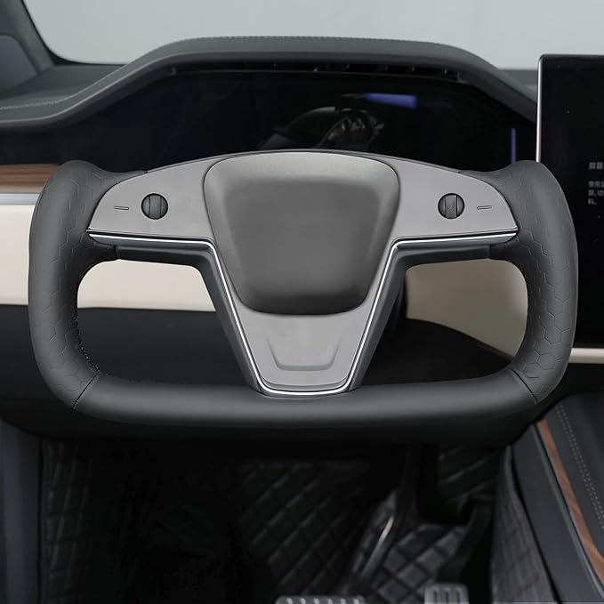 MEWANT Hand Stitched Tesla Model S Yoke Steering Wheel Cover Wrap for Tesla Model S 2021-2023 / Model X 2021-2023 Tesla Yoke Steering Wheel Accessories