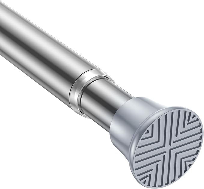 AIZESI Silver Tension Curtain Rod 18-36 inch, 1Pcs Adjustable, Stainless Steel, No Drilling, Non-Slip, Wide Use, Easy Install