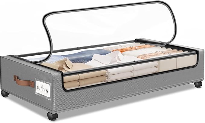 Under Bed Storage with Wheels 1Pack Underbed Storage with Clear Window&Label Under Bed Drawers Large Capacity Rolling Under B