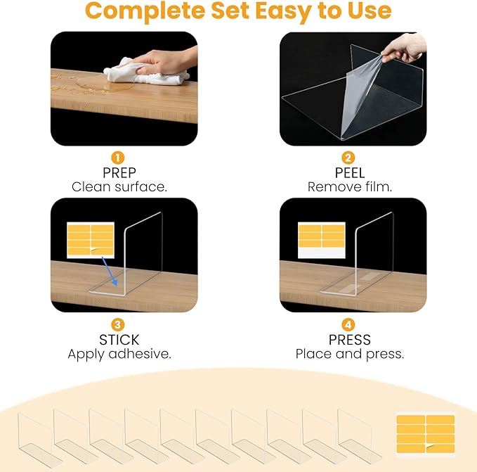 Shelf Dividers for Closet Organization – Acrylic Clear Sturdy Dividers to Keep Clothes, Sweaters & Purses Upright, Free-Stand