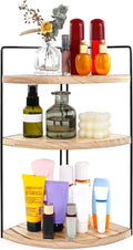 Corner Bathroom Counter Organizer Countertop Brown, 3-Tier Corner Shelf Wood Vanity Tray Easy Assembly Space Saving Shelf for