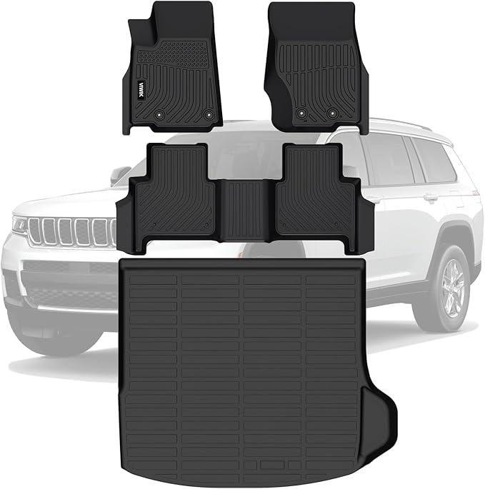 VIWIK All Weather Custom Fit Jeep Grand Cherokee Floor Mats - 2022-2025 Jeep Grand Cherokee Floor Mats & Cargo Cover, Non-Slip, Waterproof, Easy to Clean, 3D Design, High Edge, Odorless TPE