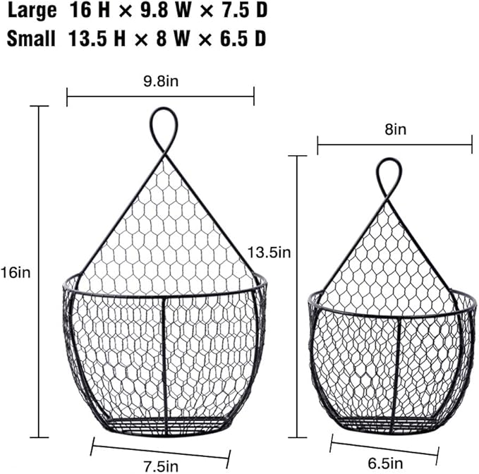 ERYTLLY Metal Fruit And Vegetable Storage Hanging Basket Wall Mounted, For Kitchen Black Wire Baskets for Flowers, Fruits and