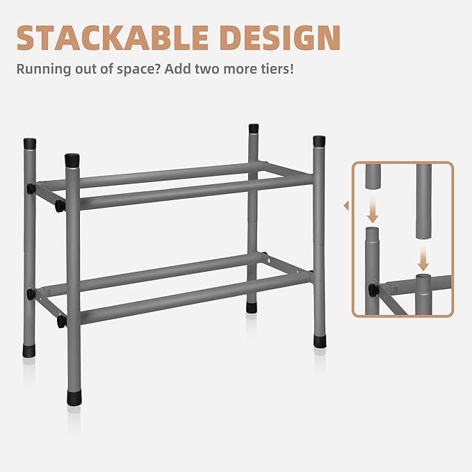 STORAGE MANIAC Expandable Shoe Rack, 4 Pairs Stackable Small Shoe Rack, Metal Adjustable Shoes Organizer for Closet, Entryway