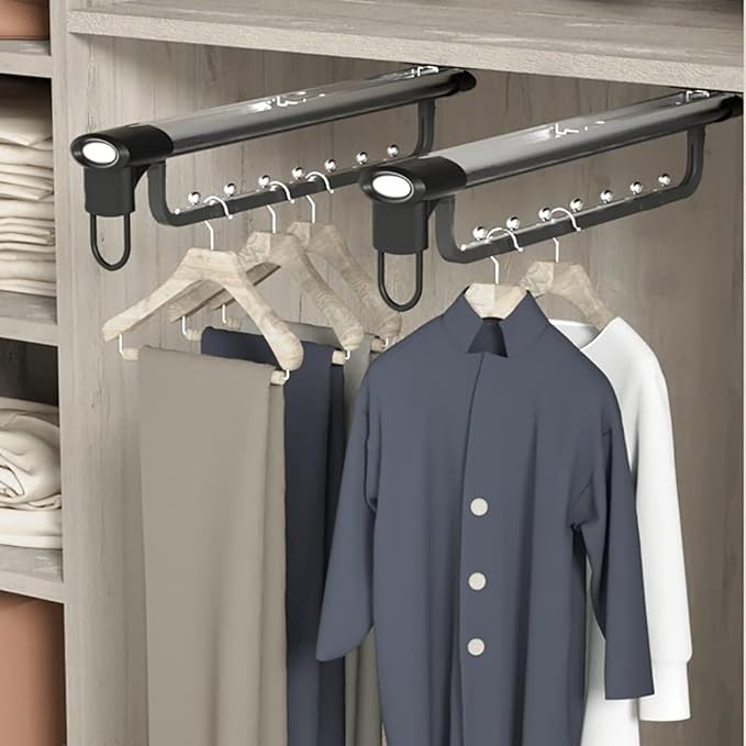 Pull Out Clothes Rail Extendable Pull Out Closet Rod - Wardrobe Pull-Out Trousers Rack, Adjustable 25-46 Cm Clothes Rail Ward