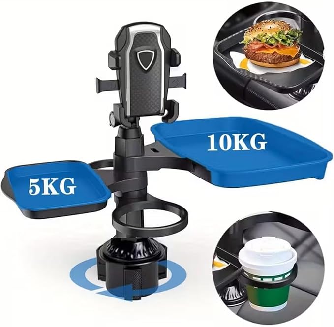 4 in 1 Car Table Tray，Mobile Phone Holder Car Cup Holder Tray ，360° Rotation Cup Holder Tray for Car，Compatible with Vehicles