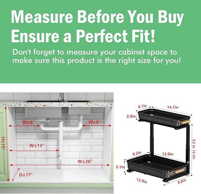 ARSTPEOE Under Sink Organizer - 2 Packs Multi-Purpose Pull-Out Storage Organizers, Slide out Pull out Metal Cabinet Organizer