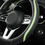 Car Steering Wheel Cover, Leather Steering Wheel Cover Green Universal 14.5-15 Inch Microfiber Leather Anti-Slip Breathable A