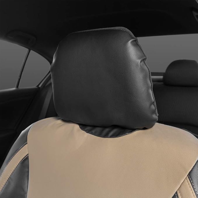 Motor Trend Beige Faux Leather Car Covers for Front Seats – Premium Automotive Bucket Seat Covers, Made for Vehicles with Rem