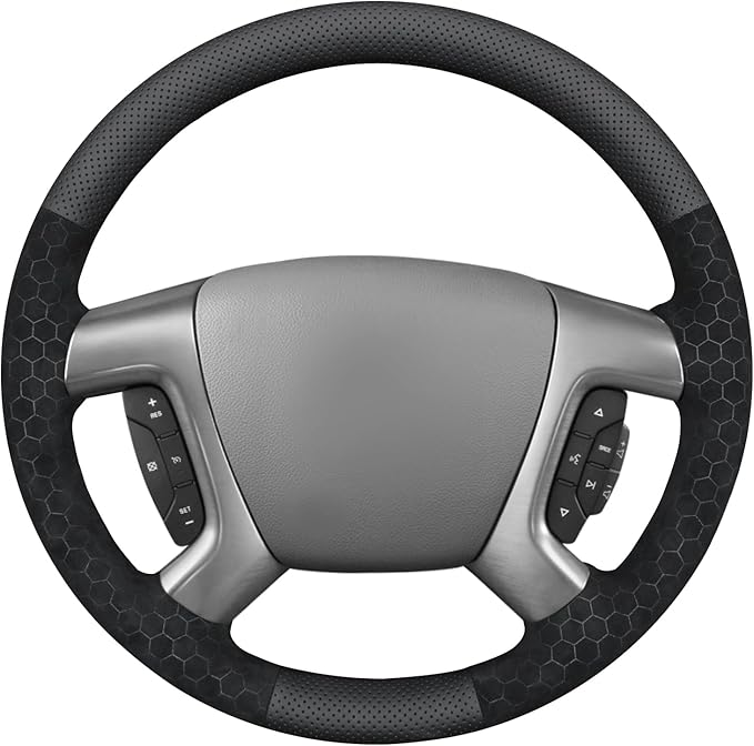 MEWANT Hand Stitch Steering Wheel Cover for Chevy Silverado 1500 Avalanche Real Leather Embossed Athsuede Steering Wrap