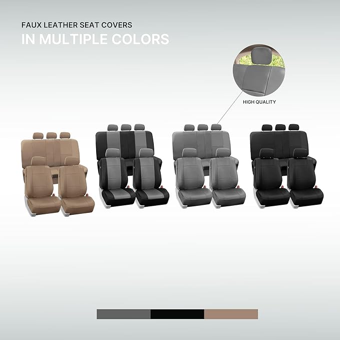 FH Group Car Seat Covers PU Leather 3 Row 7 Seater Car Seat Covers, Airbag Compatible and Split Bench - Fit Most Car, Truck, 
