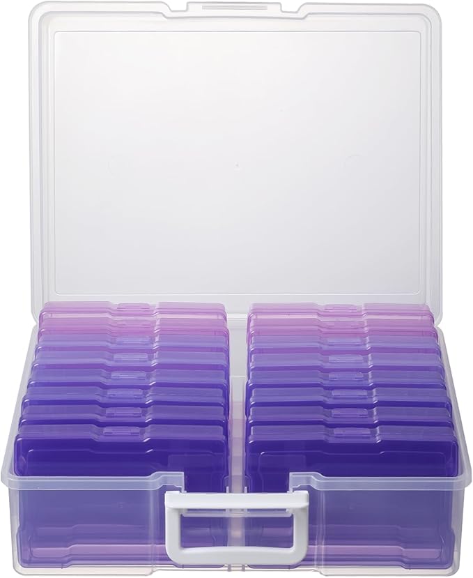 novelinks Transparent 4" x 6" Photo Cases and Clear Craft Keeper with Handle, 16 Inner Photo Organizers & Photo Storage Box, 