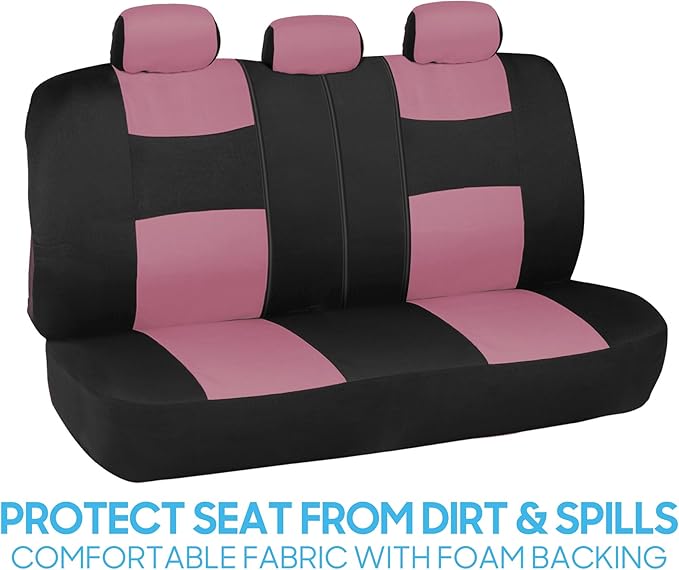 BDK PolyPro Car Seat Covers Full Set in Pink on Black, Front and Rear Split Bench Seat Covers for Cars, Easy to Install Car S