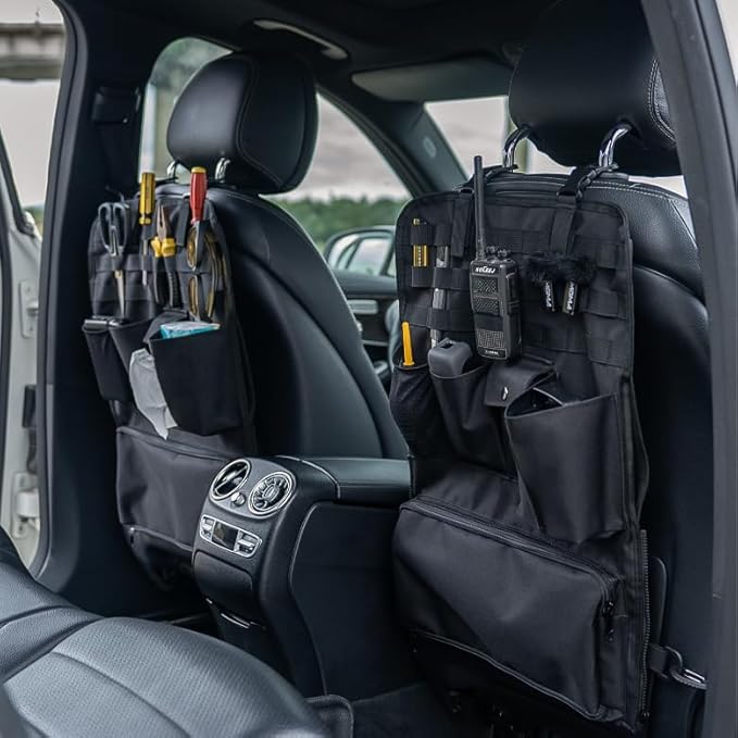 GMQ Car Seat Organizer,Multifunctional Tactical Car Seat Back Storage Pocket with Molle Pouch,Universal Fits for SUV,F150,Car Truck for Road Trips (1, Black)