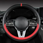 Morandi Color Steering Wheel Cover, Nappa Leather, Fashionable Sporty Style, Universal 15 inches, Black and red