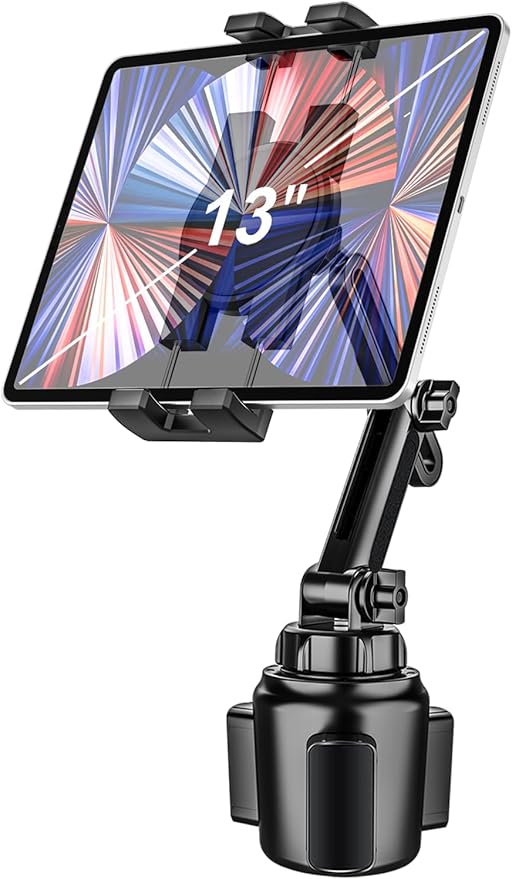 woleyi Cup Holder Car Tablet Mount, iPad Mount Holder for Car/Truck, 360° Rotation Adjustable Universal Tablet Stand Cradle Compatible with iPad Pro Air Mini, Galaxy Tab, Z Fold, iPhone, 4-13" Devices