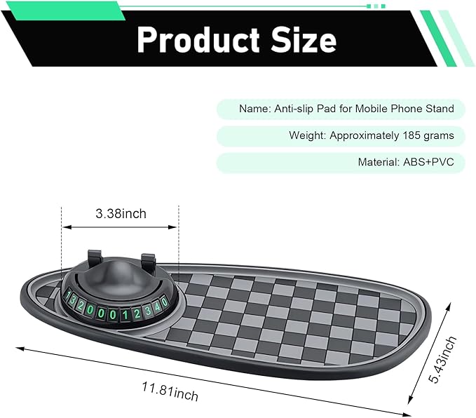 Multifunction Car Anti-Slip Mat, Storage Pad & Rotatable Phone Holder & Parking Number Plate, 11.8" x 5.4" Organizer Pad for 