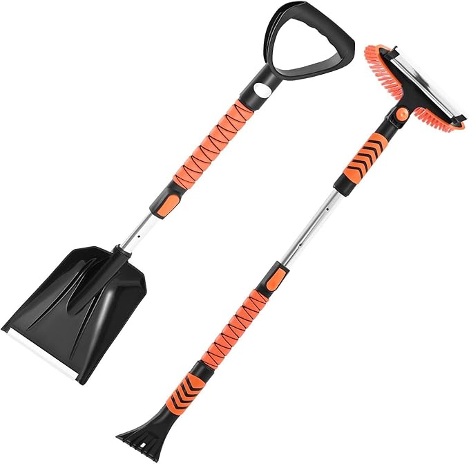 Snow Shovel and Snow Brush 42 in Extendable Snows Broom & Ice Scraper with 180° Pivoting Head Non-Slip Grip Portable Winter Snows Removal Tools for Cars Trucks SUVs Vehicle