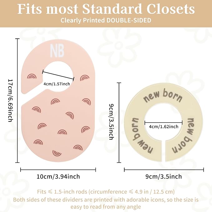 16Pcs Baby Closet Dividers Double-Sided Baby Closet Organizer, Nursery Closets Dividers for Sorting 8 Sizes, Nursery Decor Ha