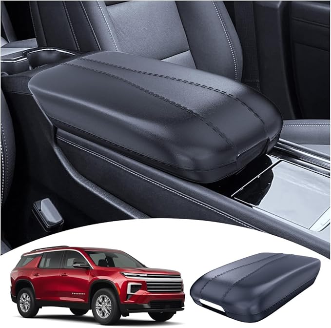for 2024~2026 Chevy Traverse/GMC Acadia 2-in-1 Silicone Center Console Armrest Cover& Armrest Hidden Privacy Tray - [OEM Design& Friendly Liquid Silicone Rubber] - Thin Black