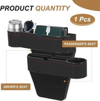 HARFINGTON Car Seat Gap Filler Organizer 10.6 x 7.1 x 2.8 Inch ABS+Leather Universal Car Organizer Storage Box Between Seat and Console (Right) with Cup Holders for Phone Keys, Black
