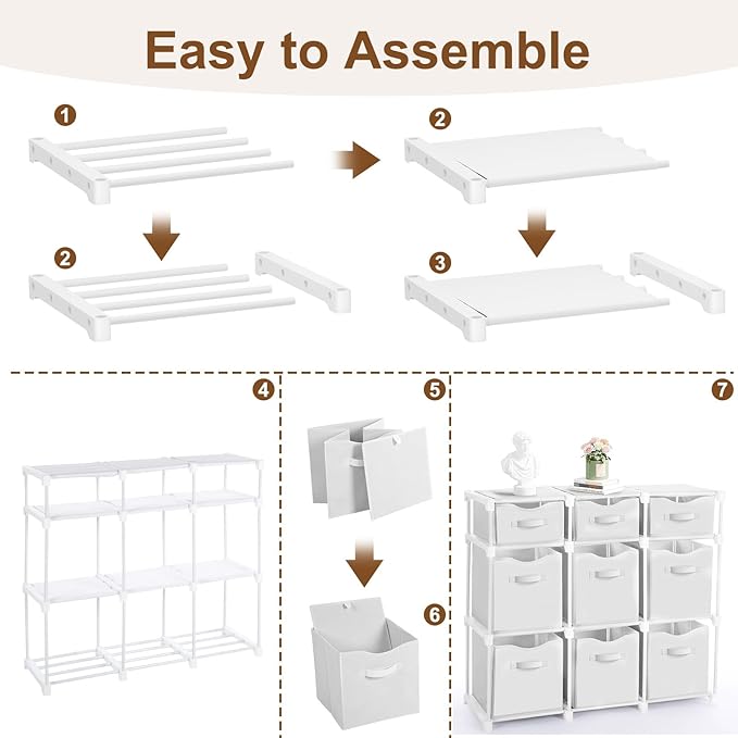 9 Cube Storage Organizer Shelf with Storage Bins and Label, 11 Inch Toy Cube Bins Clothes Closet Organizers Drawers Fabric Dr