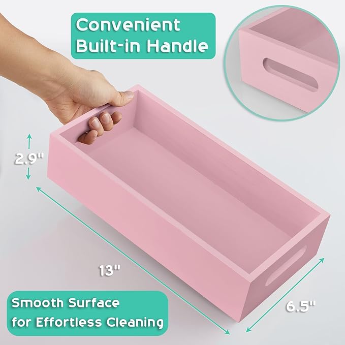 ALELION Pink Bathroom Basket for Organizing - Wooden Toilet Tank Paper Basket with Handle for Back of Toilet Tank Top Organiz