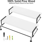 White Wood Floating Shelves Wall Mounted - 2+1 Tier Rustic Bathroom Wall Shelves Over Toilet with Towel Bar, Natural Wood Set