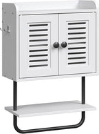 HOOBRO Medicine Cabinet, Double Doors Bathroom Wall Cabinet with Towel Bar, Adjustable Shelf, 2 Hooks, Over The Toilet Storag