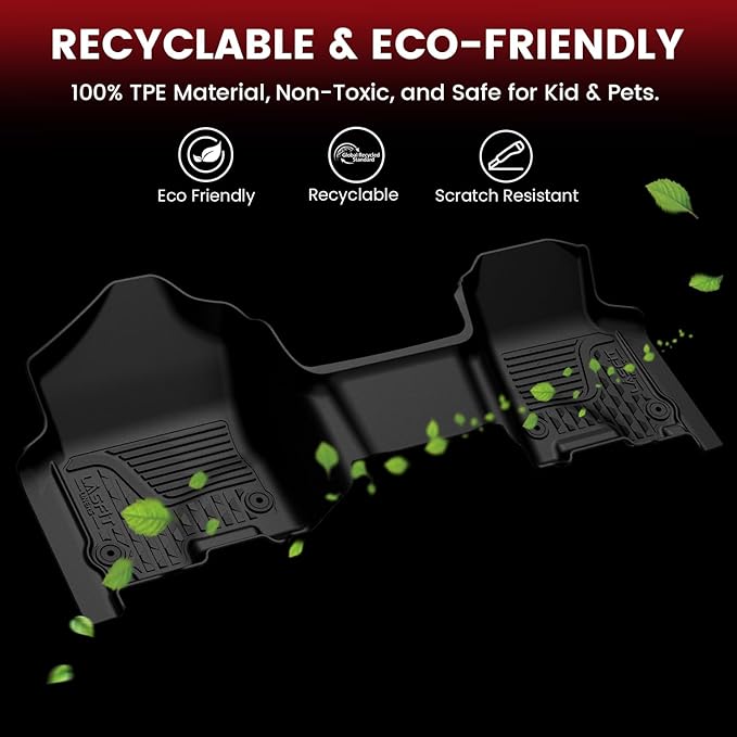 LASFIT Floor Mats for Ram 1500 Crew Cab 2019-2024 Bench Seat (NOT for Bucket Seat) with Rear Under-Seat Factory Storage 4 Full Size Doors, All Weather TPE Custom Fit 1st & 2nd Row, Black
