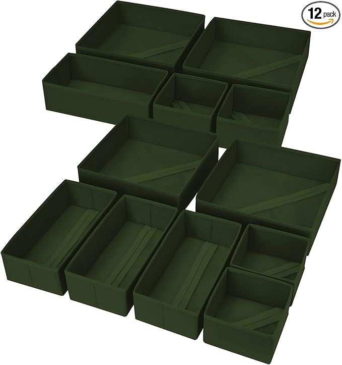 DIMJ Drawer Organizer Clothes, 12 Pack Dresser Organizer, Foldable Closet Organizers and Storage, Fabric Dresser Bins, Drawer