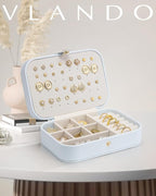 VLANDO Travel Jewelry Case, PU Leather Travel Jewelry Box with Earring Holder, Portable Display Mini Jewelry Case for Mothers